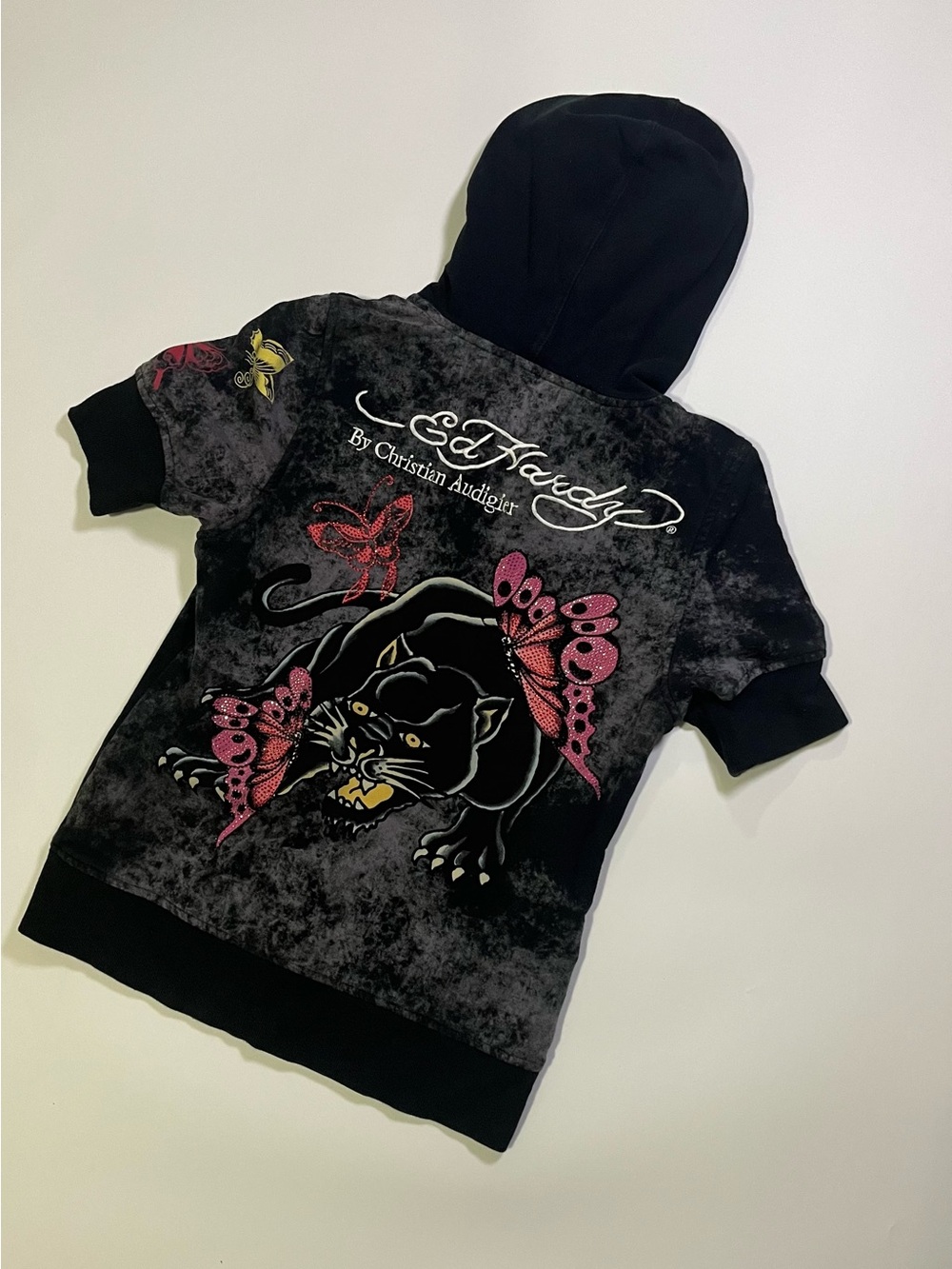y2k ed hardy bedazzled graphic short sleeve hoodie